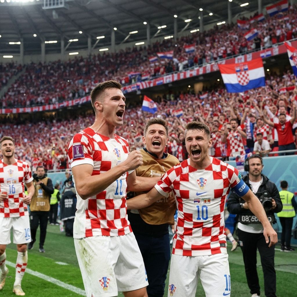 Croatian football team celebrating with fans